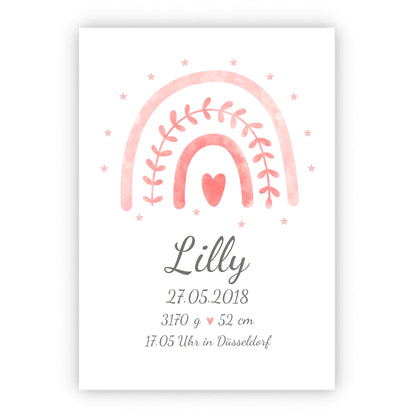 Regenbogenposter - Personalisiertes Babyposter + Geburtsanzeige als Erinnerung zur Geburt gestalten - Baby Geschenk - Taufgeschenk