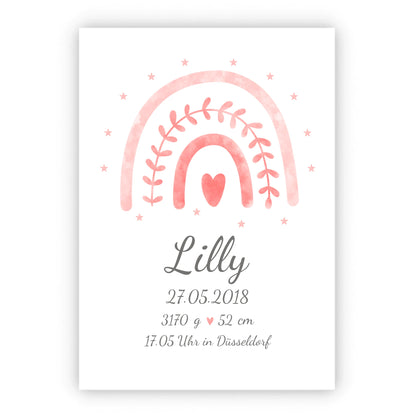 Regenbogenposter - Personalisiertes Babyposter + Geburtsanzeige als Erinnerung zur Geburt gestalten - Baby Geschenk - Taufgeschenk