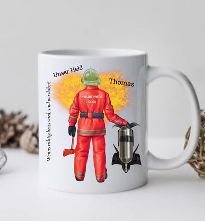 Feuerwehrmann - Personalisierte Tasse Geschenk Geburtstag Dienststelle Feuerwehr