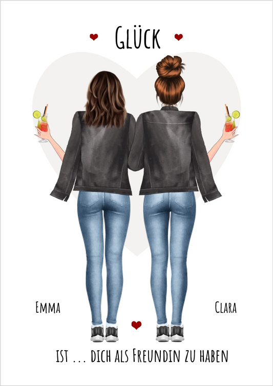 2 beste Freundinnen Poster Geschenk personalisiert - Glück ist - Bild Geschenk - Geburtstagsgeschenk