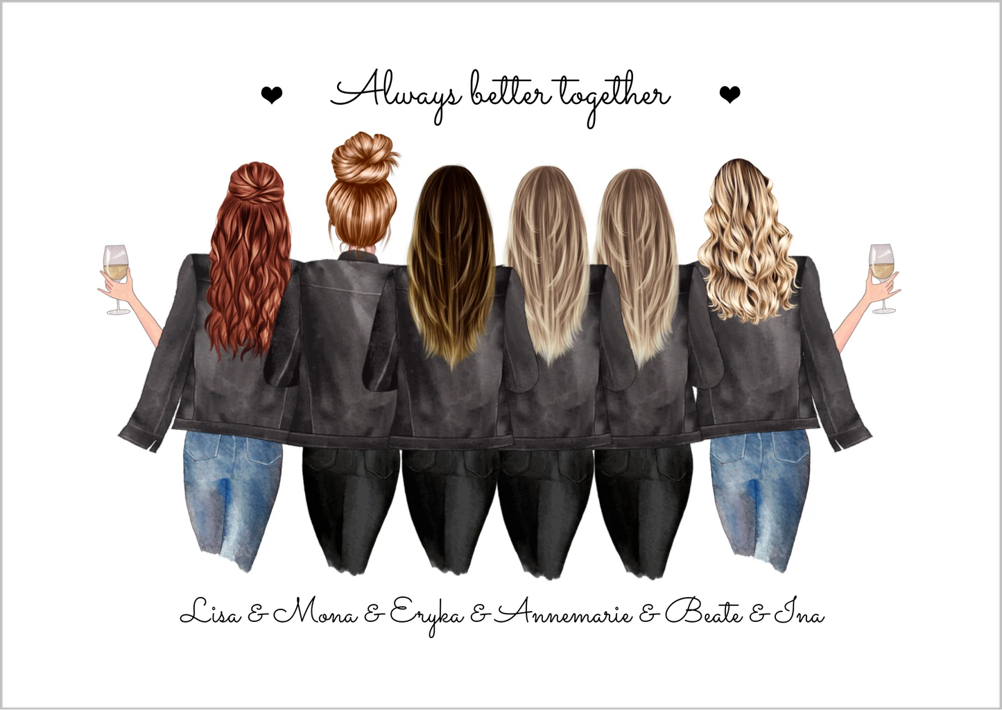 6 beste Freundinnen Poster Geschenk mit Spruch personalisiert - Beste Freundin Bild Geburtstagsgeschenk personalsiert