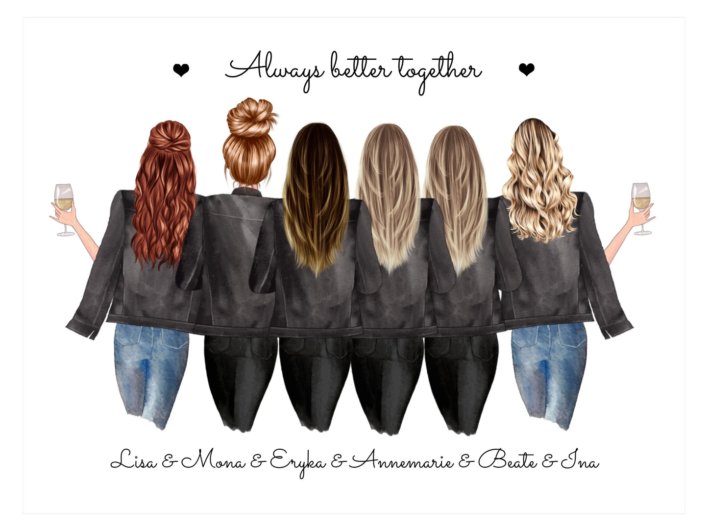 6 beste Freundinnen Poster Geschenk mit Spruch personalisiert - Beste Freundin Bild Geburtstagsgeschenk personalsiert