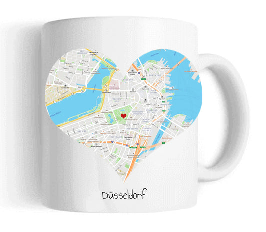 Hochzeitsgeschenk Personalisierte Tasse mit Herz - Wo alles begann - 1 Ort - Kennenlernorte