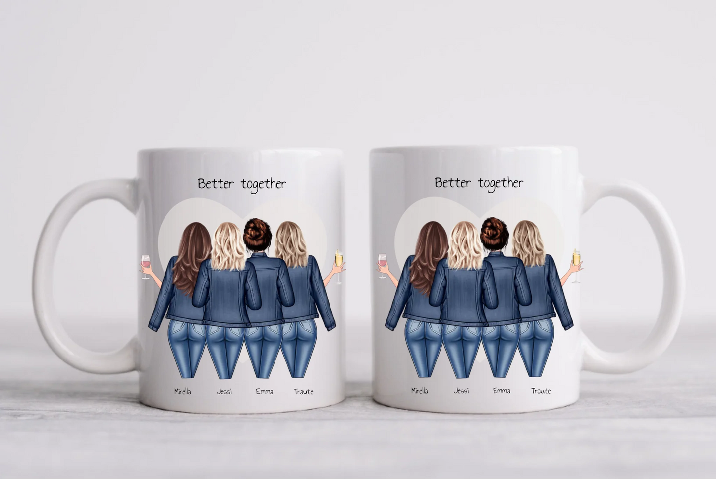 4 Beste Freundinnen Tasse personalisiert - Beste Freundin Geburtstagsgeschenk