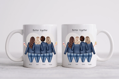 4 Beste Freundinnen Tasse personalisiert - Beste Freundin Geburtstagsgeschenk