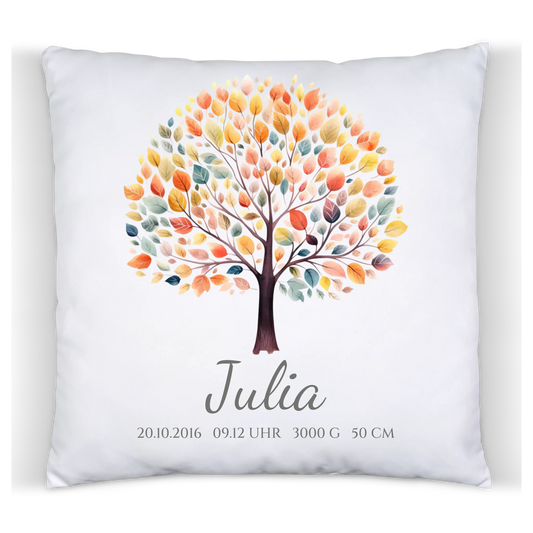 Lebensbaum - Personalisiertes Geburtsgeschenk / Taufgeschenk - Kissen mit Name und Geburtsdaten