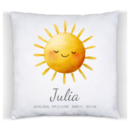 Sonne - Personalisiertes Geburtsgeschenk / Taufgeschenk - Kissen mit Name und Geburtsdaten