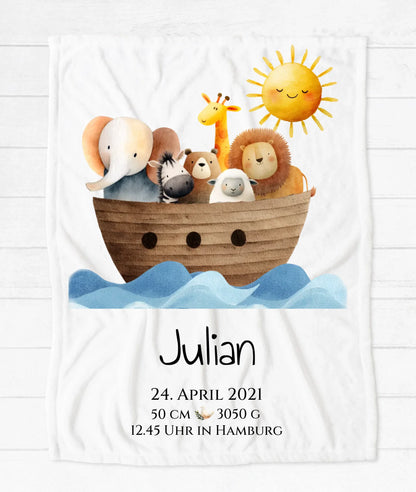 Personalisiertes Geburtsgeschenk / Taufgeschenk: Sonne Decke mit Name und Geburtsdaten copy