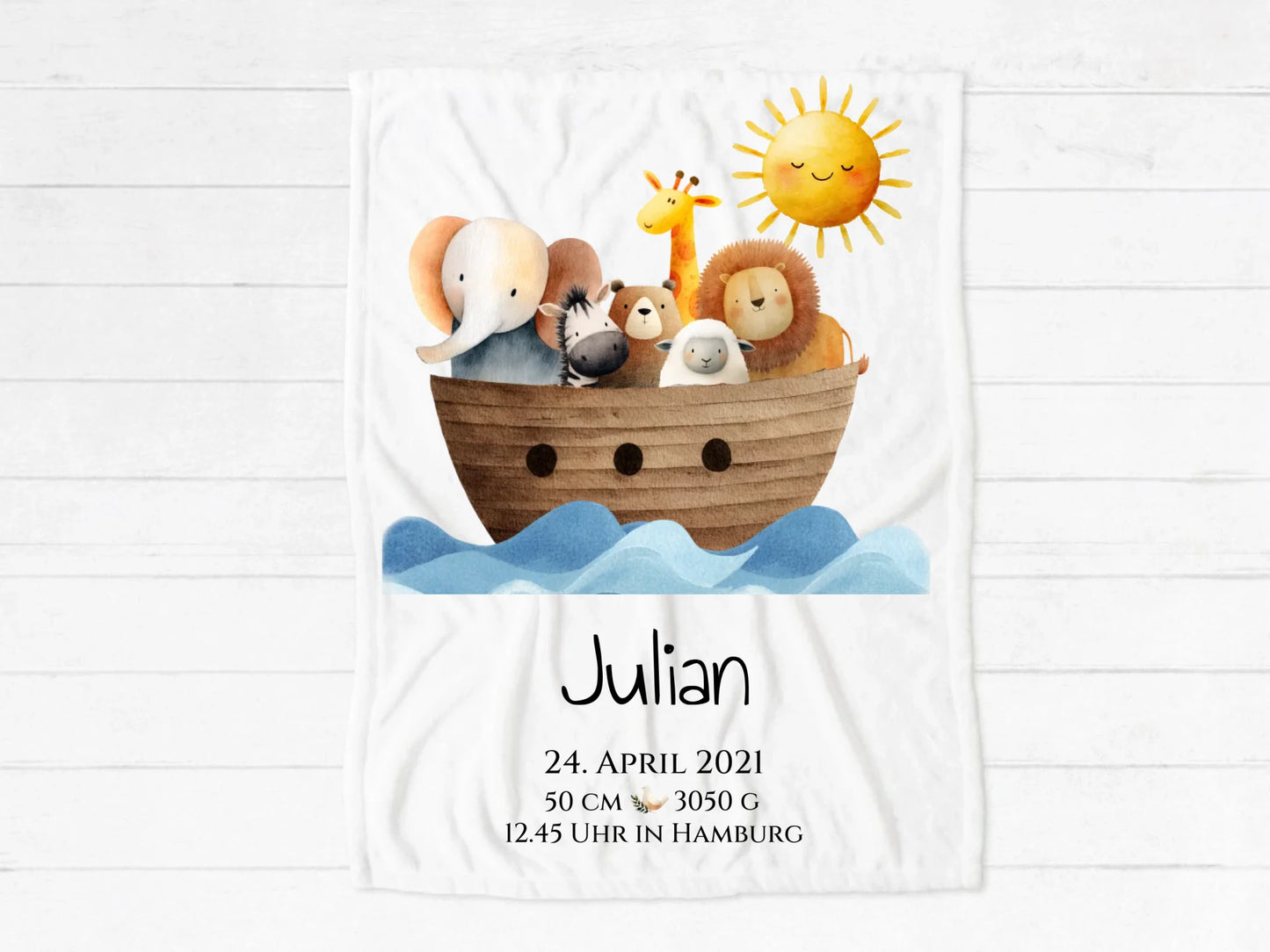 Personalisiertes Geburtsgeschenk / Taufgeschenk: Sonne Decke mit Name und Geburtsdaten copy