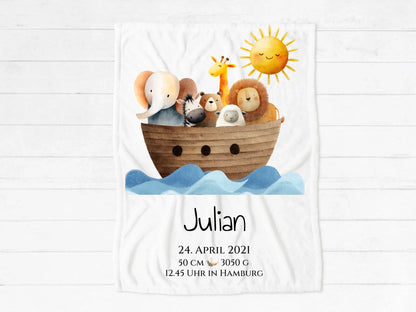 Personalisiertes Geburtsgeschenk / Taufgeschenk: Sonne Decke mit Name und Geburtsdaten copy