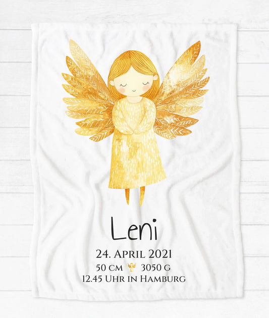 Personalisiertes Schutzengel Geburtsgeschenk & Taufgeschenk:  Decke mit Name und Geburtsdaten