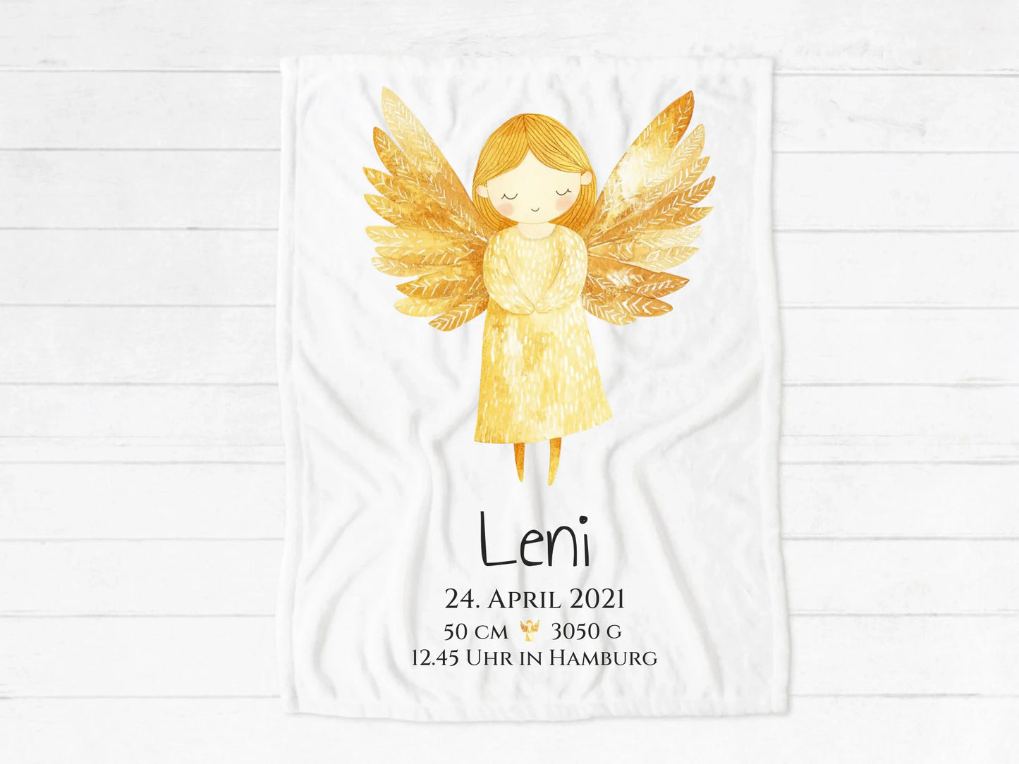 Personalisiertes Schutzengel Geburtsgeschenk & Taufgeschenk:  Decke mit Name und Geburtsdaten