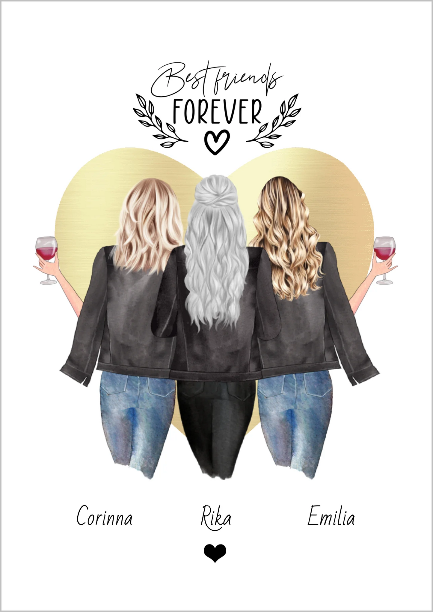 3 beste Freundinnen Poster personalisiertes Geschenk mit Spruch Freundin Bild Geburtstagsgeschenk Ostergeschenk