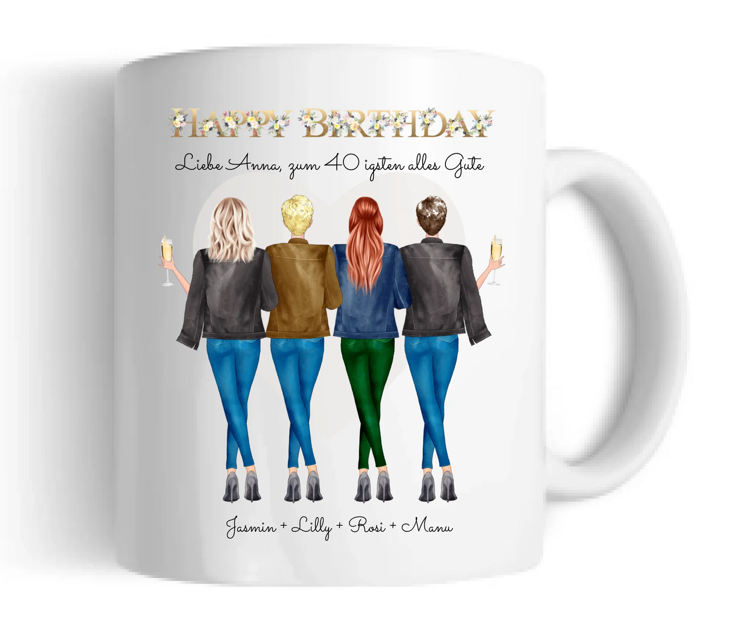 40. Geburtstag Freundin Geschenk personalisierte Tasse - Geburtstagsgeschenk Frau / 4 Freundinnen & Mädchen