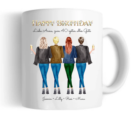 40. Geburtstag Freundin Geschenk personalisierte Tasse - Geburtstagsgeschenk Frau / 4 Freundinnen & Mädchen