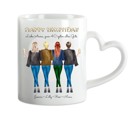 40. Geburtstag Freundin Geschenk personalisierte Tasse - Geburtstagsgeschenk Frau / 4 Freundinnen & Mädchen