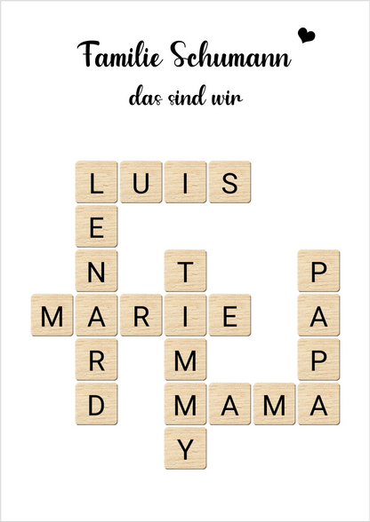 Weihnachtsgeschenk Familie  - Personalisiertes Scrabble Bild Geschenk, Familienbild mit Familiennamen, Geburtstagsgeschenk