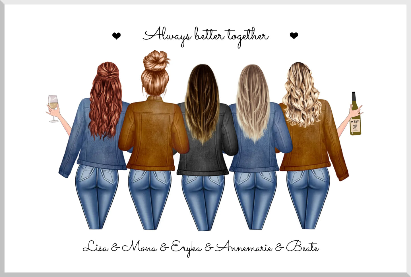 5 beste Freundinnen Poster personalisiertes Geschenk mit Spruch - Freundinnen Bild Geschenkidee Geburtstag, Weihnachtsgeschenk