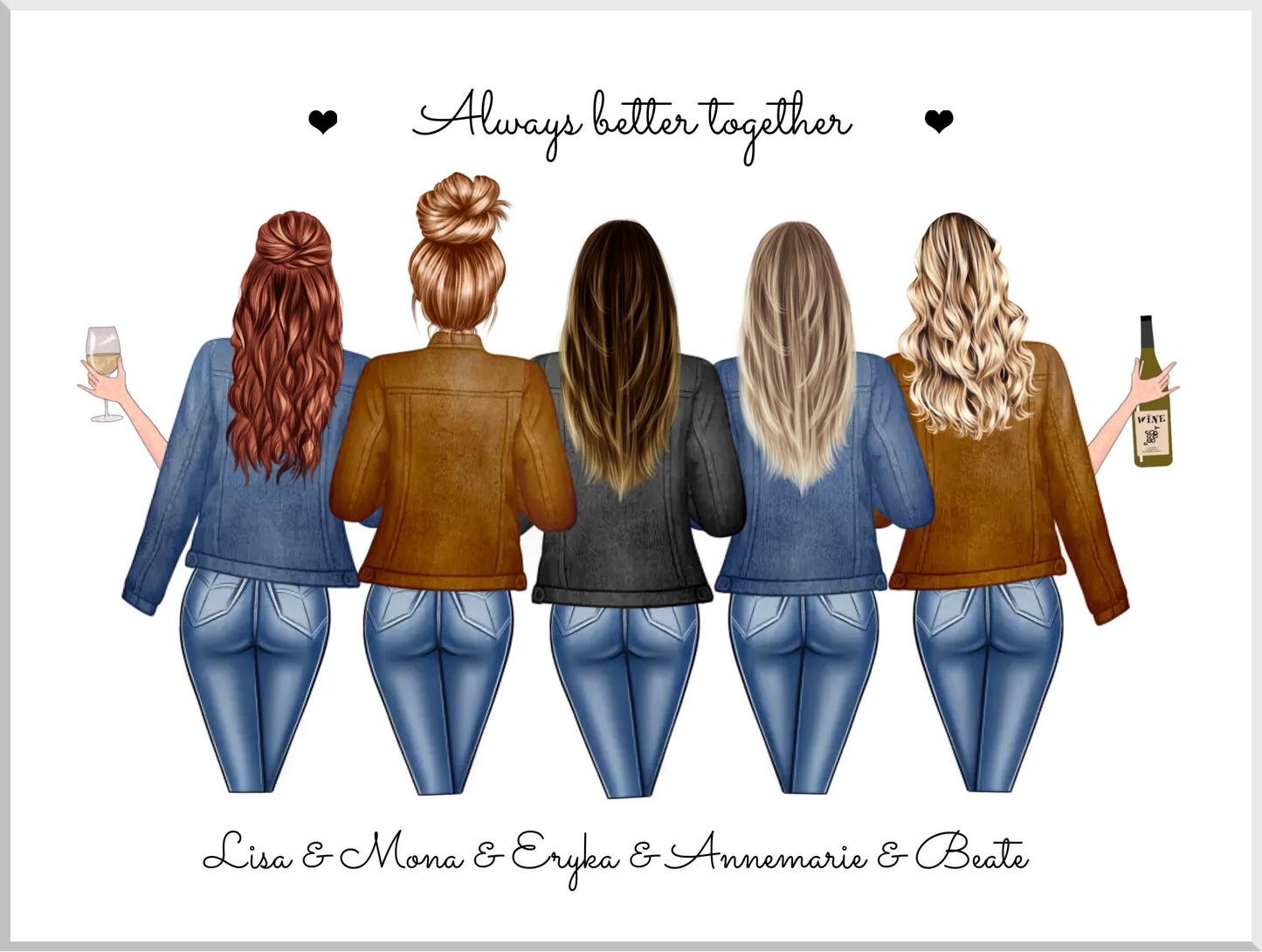 5 beste Freundinnen Poster personalisiertes Geschenk mit Spruch - Freundinnen Bild Geschenkidee Geburtstag, Weihnachtsgeschenk