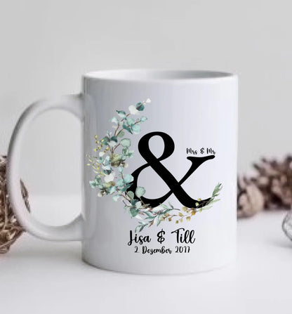 Personalisierte Hochzeitstasse Hochzeitsgeschenk Kranz Brautpaar, Kaffeebecher - Geschenk Hochzeit