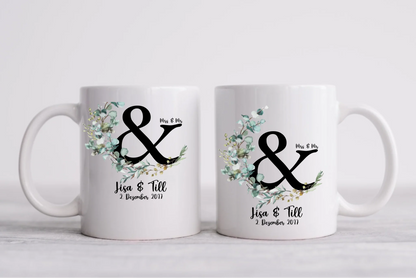 Personalisierte Hochzeitstasse Hochzeitsgeschenk Kranz Brautpaar, Kaffeebecher - Geschenk Hochzeit