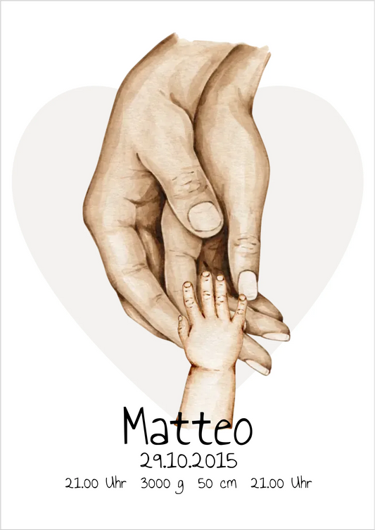Personalisierte Geburtsanzeige | Hände Poster | Bild Familie | Kindername | personalisiertes Familiengeschenk | Geburtsdaten