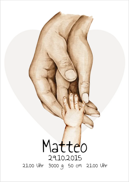 Personalisierte Geburtsanzeige | Hände Poster | Bild Familie | Kindername | personalisiertes Familiengeschenk | Geburtsdaten