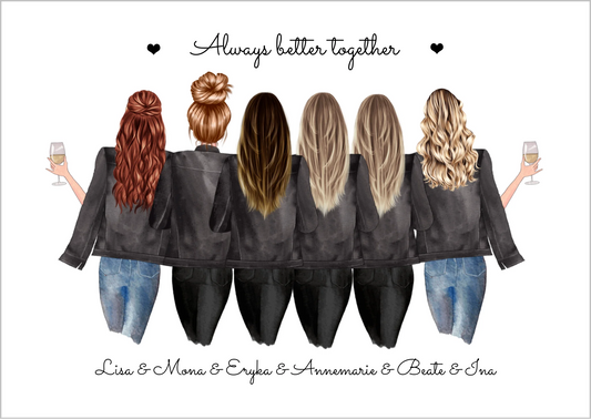 6 beste Freundinnen Poster Geschenk mit Spruch personalisiert - Beste Freundin Bild Geburtstagsgeschenk personalsiert