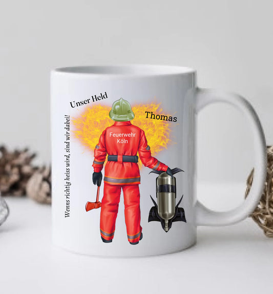 Feuerwehrmann - Personalisierte Tasse Geschenk Geburtstag Dienststelle Feuerwehr