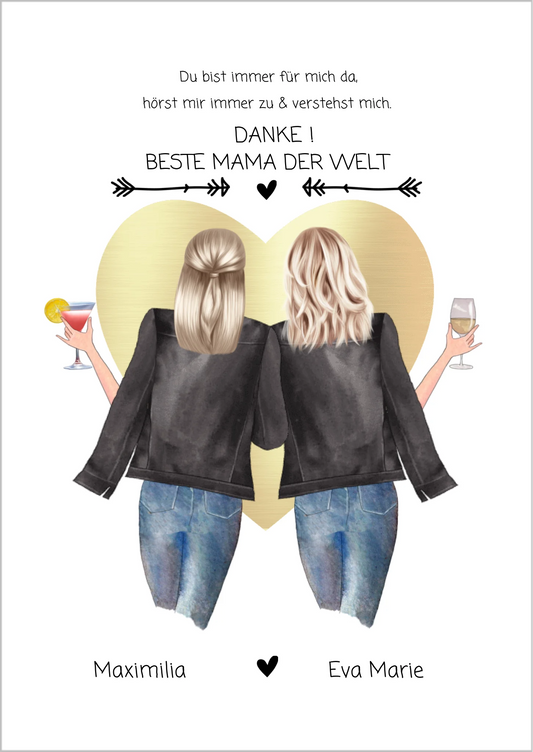 Danke! Beste Mama der Welt - Muttertagsgeschenk  personalisiertes Poster - Mutter & Tochter Poster - Mutter Geburtstag