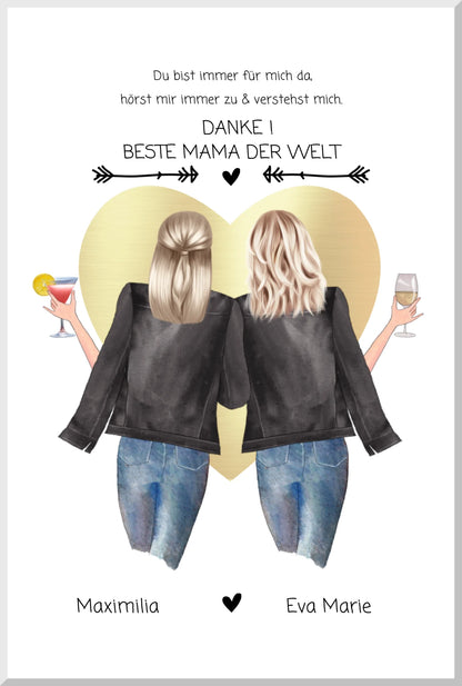 Danke! Beste Mama der Welt - Muttertagsgeschenk  personalisiertes Poster - Mutter & Tochter Poster - Mutter Geburtstag