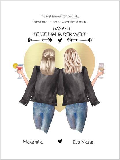 Danke! Beste Mama der Welt - Muttertagsgeschenk  personalisiertes Poster - Mutter & Tochter Poster - Mutter Geburtstag
