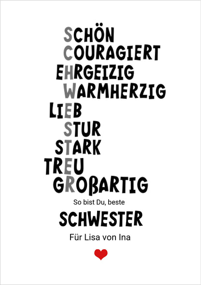 "Definition Schwester" personalisiertes Poster Geschenk Schwester | Bild Geburtstagsgeschenk | Zeitraum-Kunstdrucke