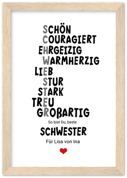 "Definition Schwester" personalisiertes Poster Geschenk Schwester | Bild Geburtstagsgeschenk | Zeitraum-Kunstdrucke