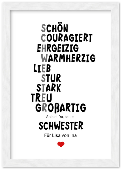"Definition Schwester" personalisiertes Poster Geschenk Schwester | Bild Geburtstagsgeschenk | Zeitraum-Kunstdrucke