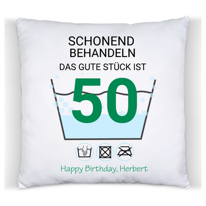 50. Geburtstag Geschenk Kissen personalisiert | Schonend Behandeln | Das gute Stück ist 50 Jahre | Geschenk Frau Mann Geburtstagsgeschenk