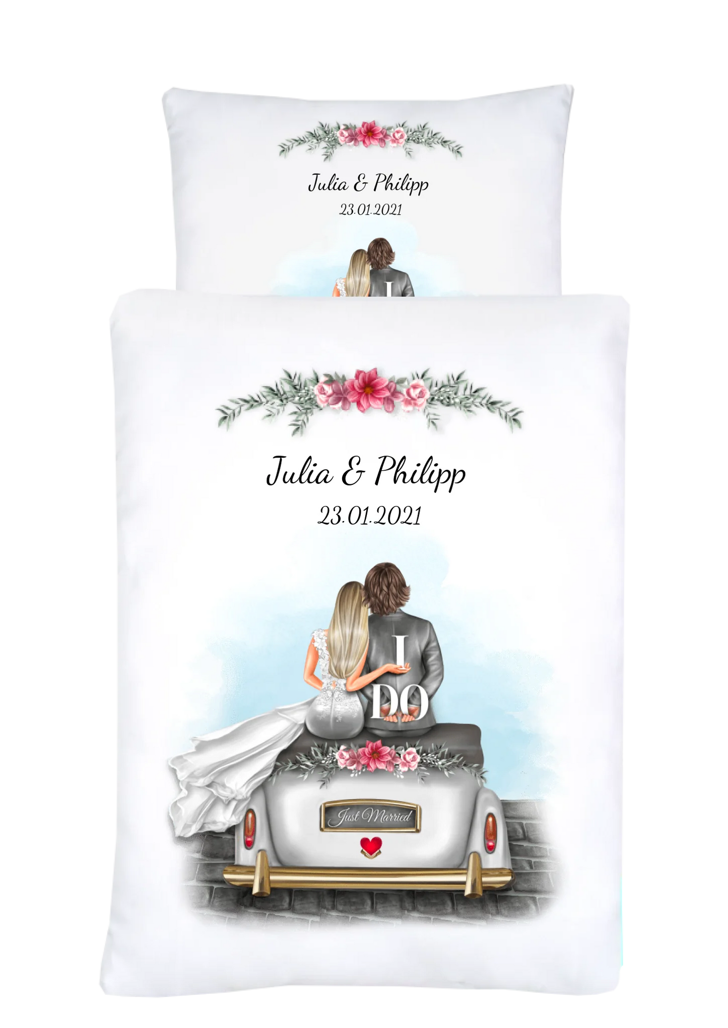 Personalisiertes Geschenk Hochzeit Bettwäsche für Verliebte, Paare, Partnergeschenk