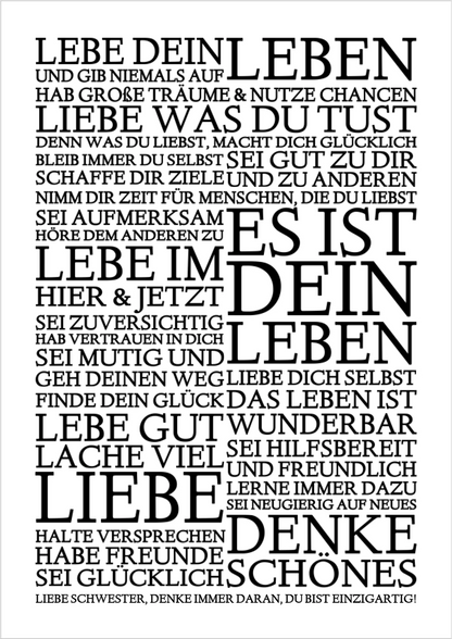 ZEITRAUM-KUNSTDRUCK, LEBE DEIN LEBEN, Sprücheposter mit Personalisierung