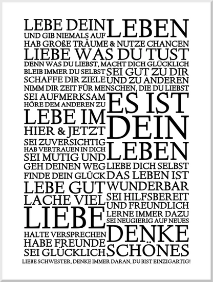 ZEITRAUM-KUNSTDRUCK, LEBE DEIN LEBEN, Sprücheposter mit Personalisierung