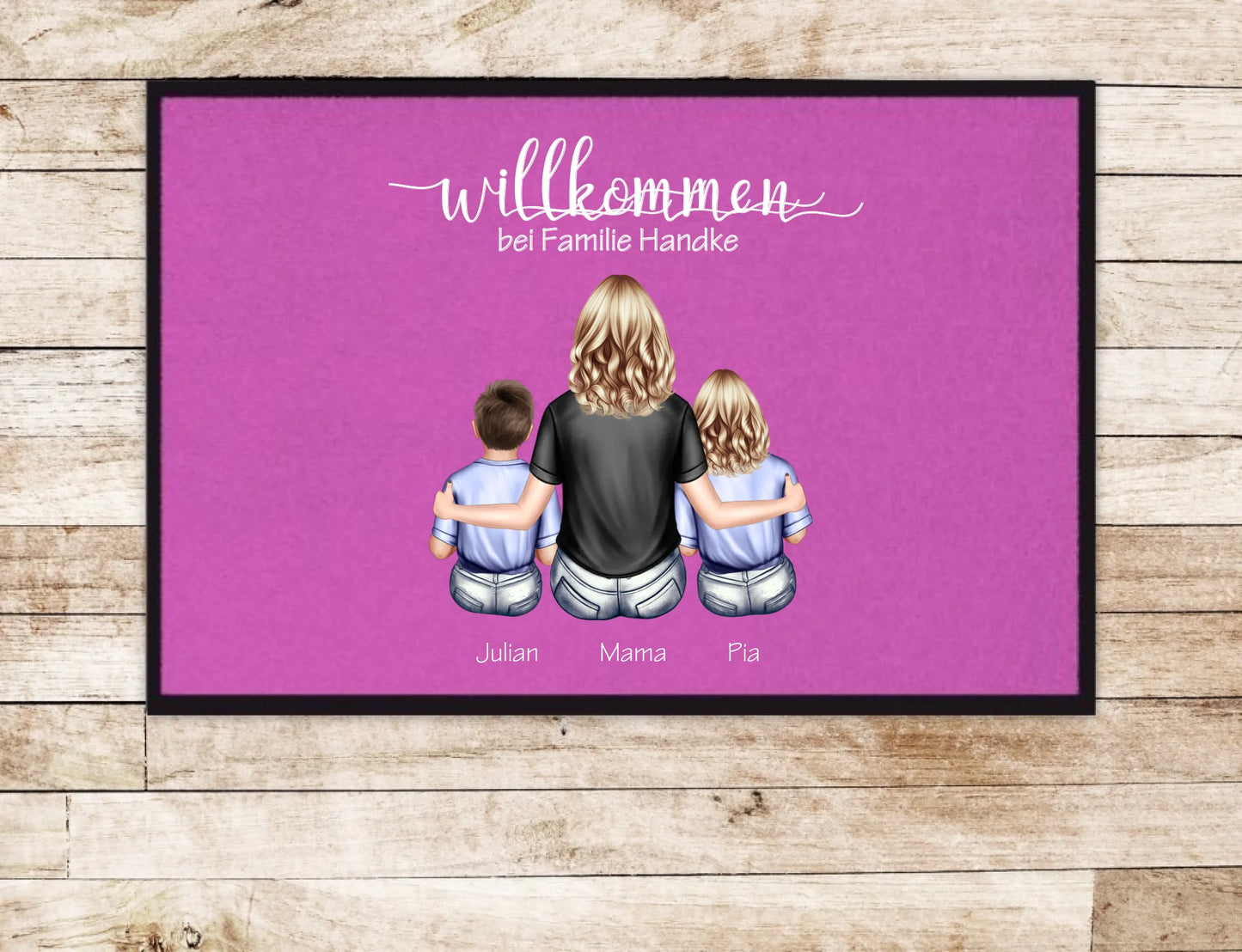 Personalisierte Deko Fußmatte Geschenk Mutter mit 2 Kindern Jungen oder Mädchen | Einzugsgeschenk