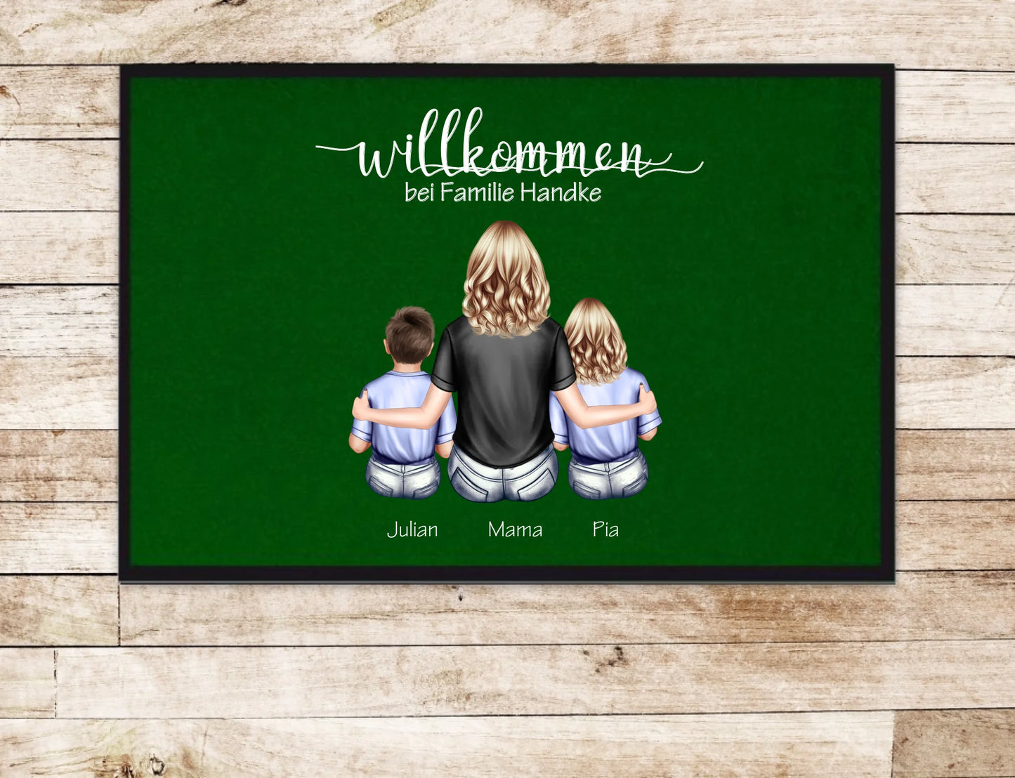 Personalisierte Deko Fußmatte Geschenk Mutter mit 2 Kindern Jungen oder Mädchen | Einzugsgeschenk