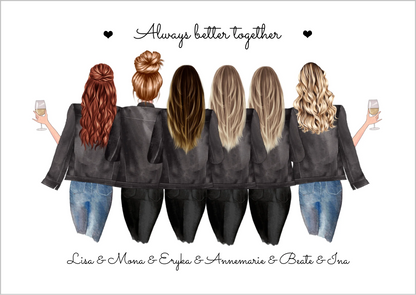 6 beste Freundinnen Poster Geschenk mit Spruch personalisiert - Beste Freundin Bild Geburtstagsgeschenk personalsiert