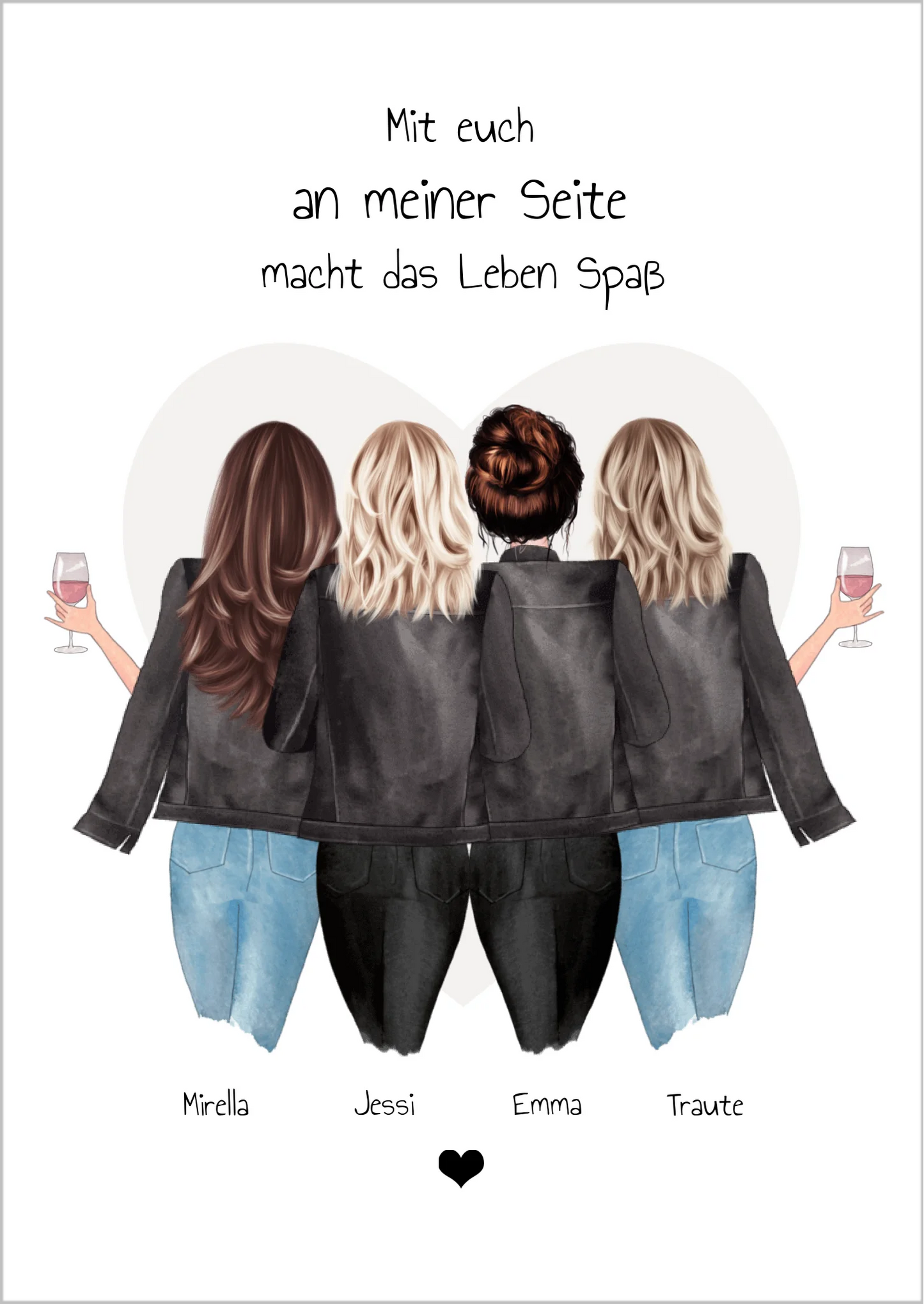 4 beste Freundinnen Poster Geschenk mit Spruch personalisiert - Beste Freundin Bild Geschenk