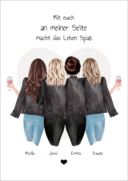 4 beste Freundinnen Poster Geschenk mit Spruch personalisiert - Beste Freundin Bild Geschenk