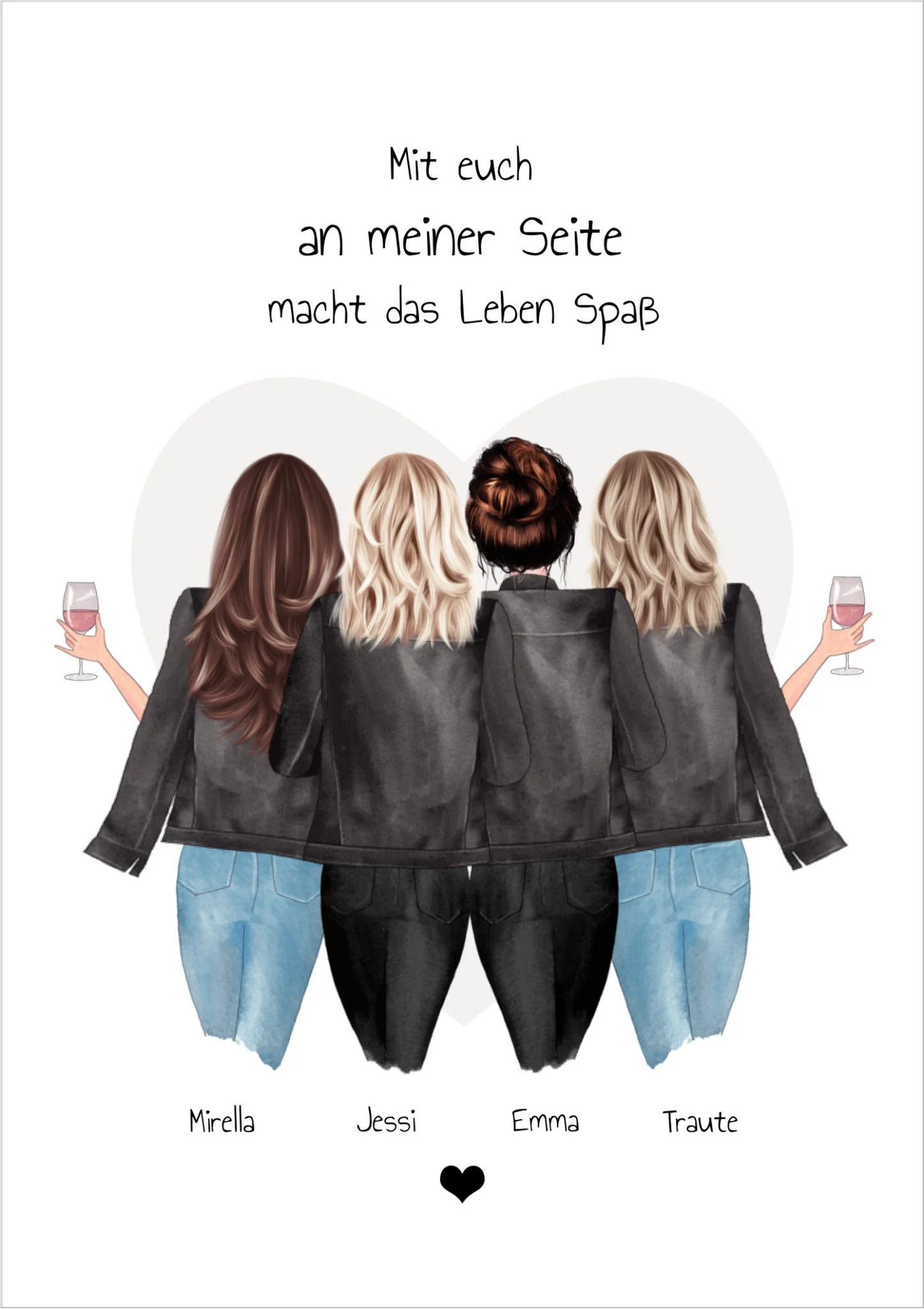 4 beste Freundinnen Poster Geschenk mit Spruch personalisiert - Beste Freundin Bild Geschenk