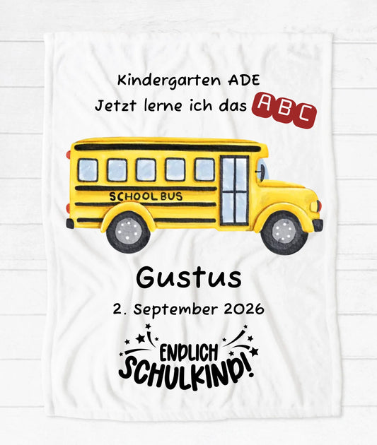 Einschulungsgeschenk oder Geburtstagsgeschenk | Kuschelige Kinderdecke Schulbus | Kinderzimmerdeko