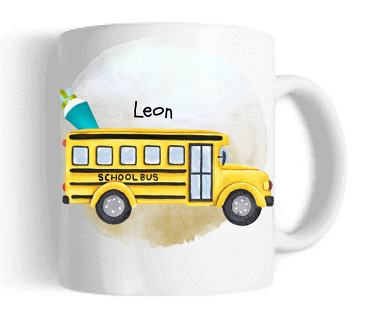 Schulkind 2026 | Kindertasse Geschenk zur Einschulung Tasse Schulbus personalisiert | Einschulungsgeschenk