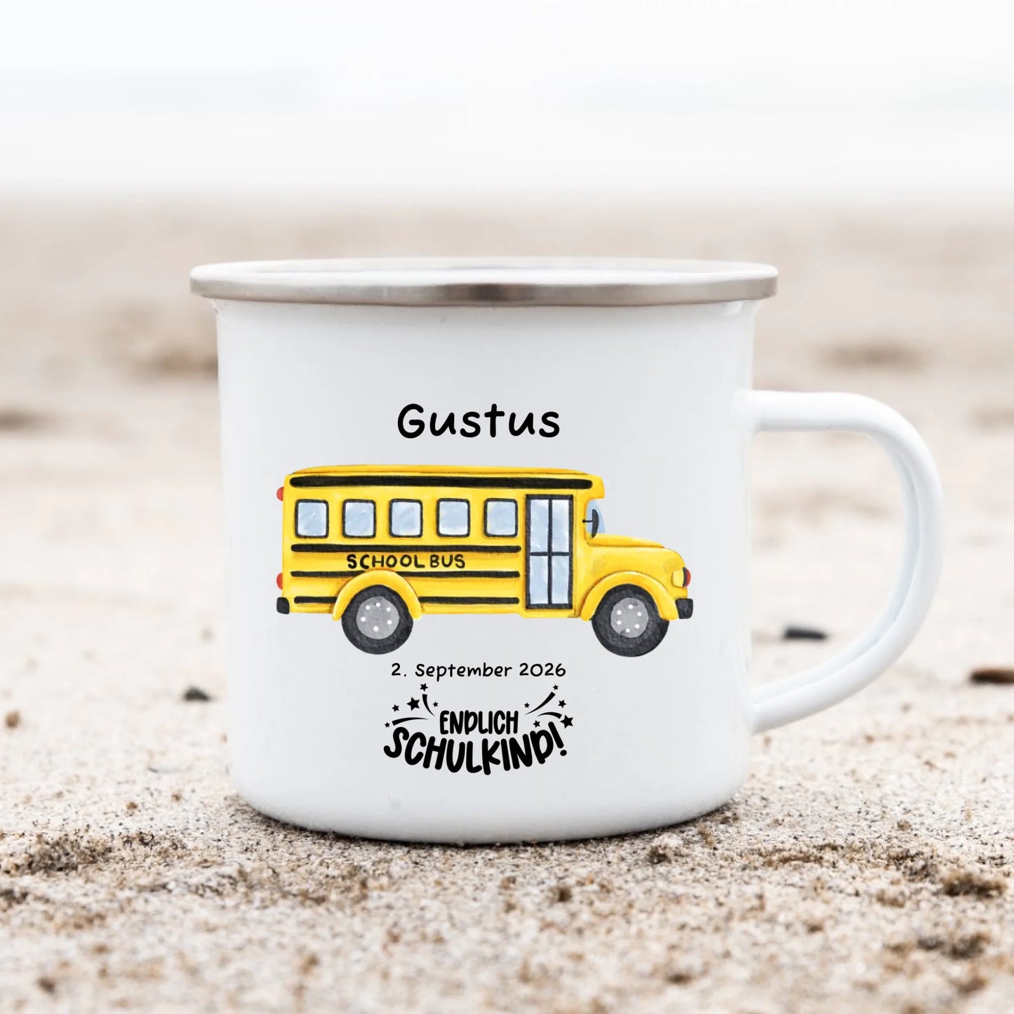 Geschenk zur Einschulung mit Name - Personalisierte Emailletasse