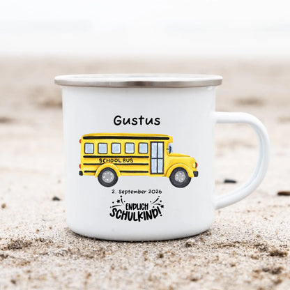Geschenk zur Einschulung mit Name - Personalisierte Emailletasse