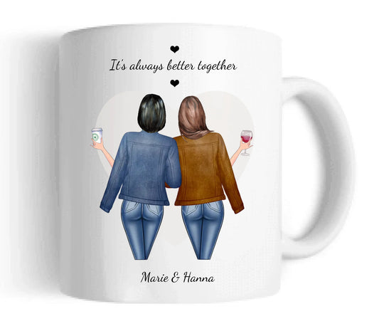2 Beste Freundinnen Tasse, Personalisierter Kaffeebecher, Geschenkidee Weihnachten Freundin, Familie, Schwester, Kollegin